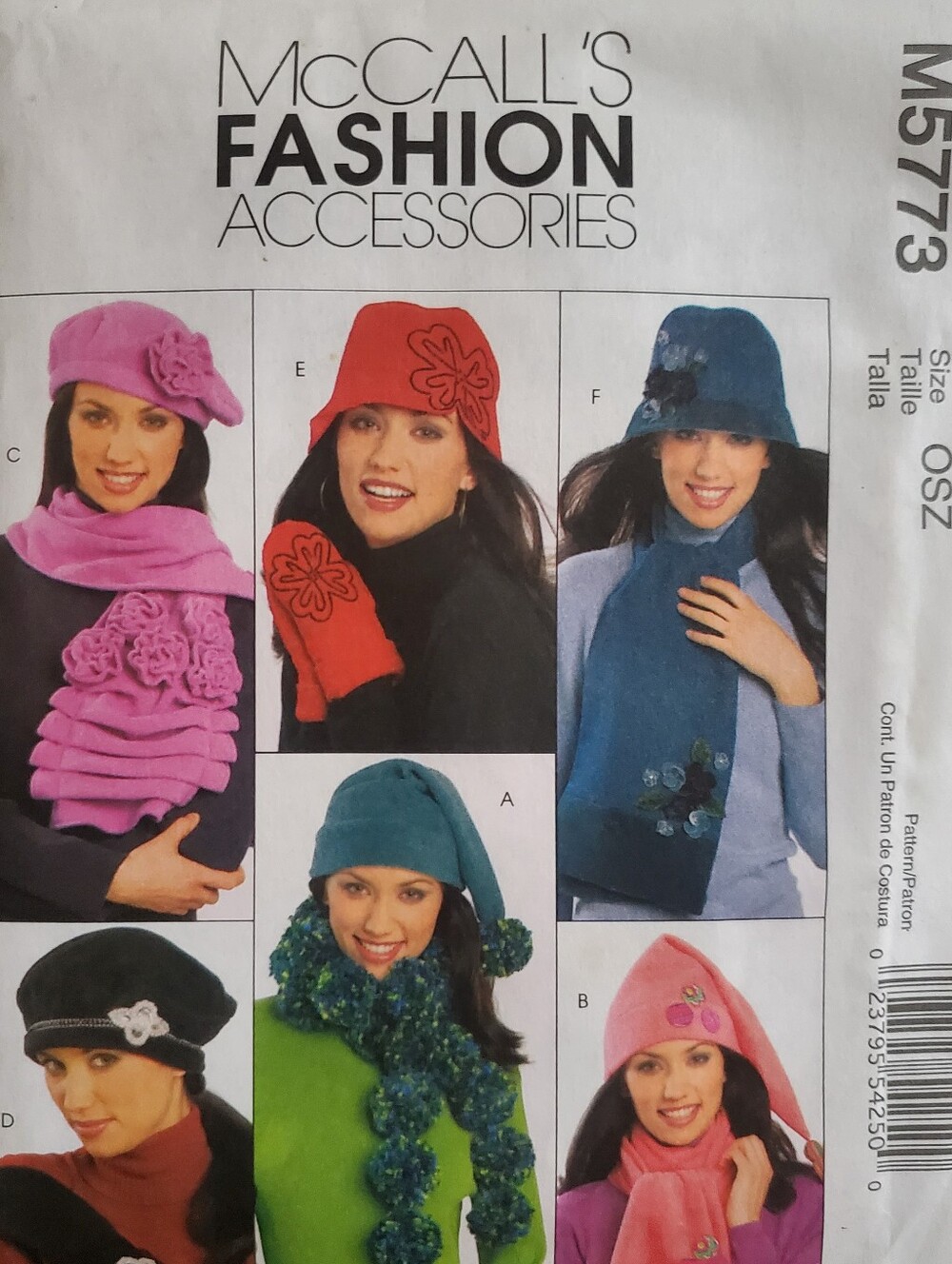 McCalls M5773 Fashion Accessories Pattern Women's Pink Hat & Scarf NEW One Size